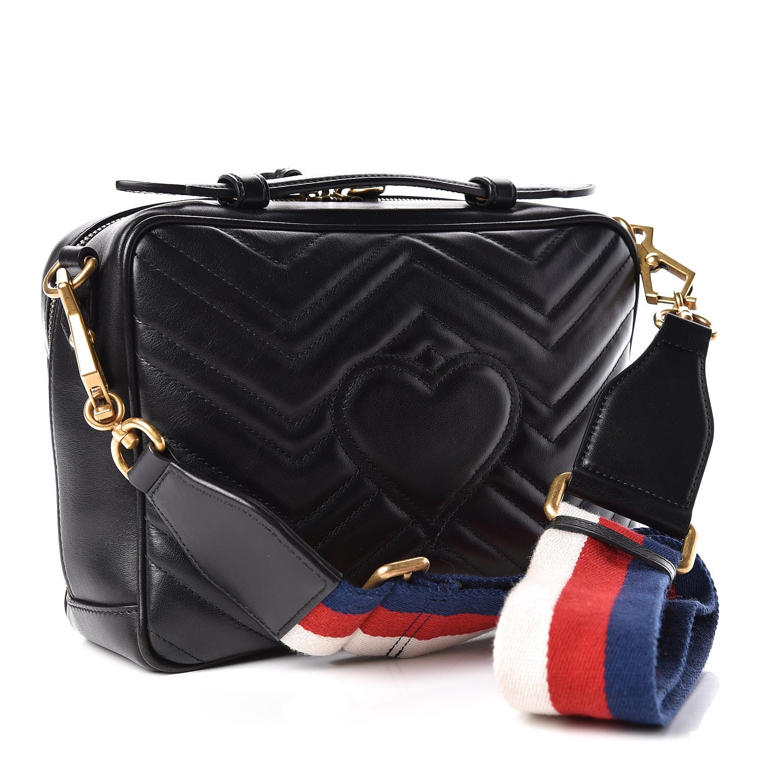 Gucci Calfskin Matelasse Sylvie Web Small GG Marmont Top Handle Shoulder Bag Black 3 of 9