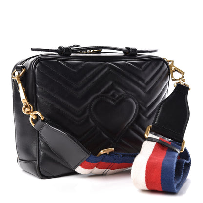 Gucci Calfskin Matelasse Sylvie Web Small GG Marmont Top Handle Shoulder Bag Black 3 of 9