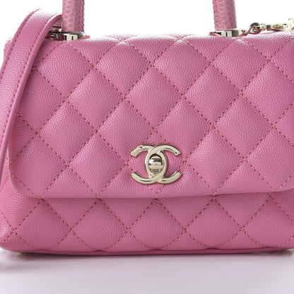 Chanel Caviar Quilted Lizard Embossed Extra Mini Coco Handle Flap Pink 10 of 10