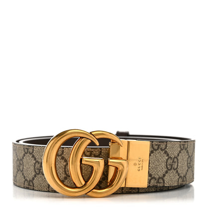 Gucci GG Supreme Monogram Plutone Calfskin Double G Reversible 37mm Belt 95 38 Beige Ebony New Acero 1 of 5