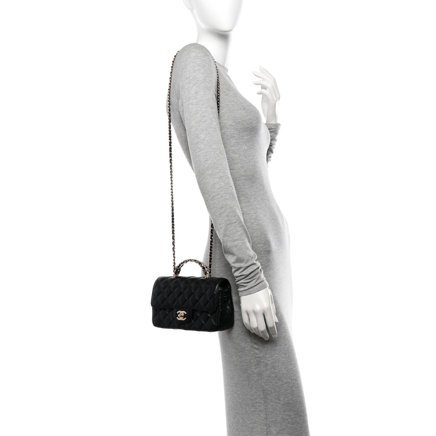 Chanel Lambskin Quilted Mini Crystal Top Handle Rectangular Flap Black 2 of 12