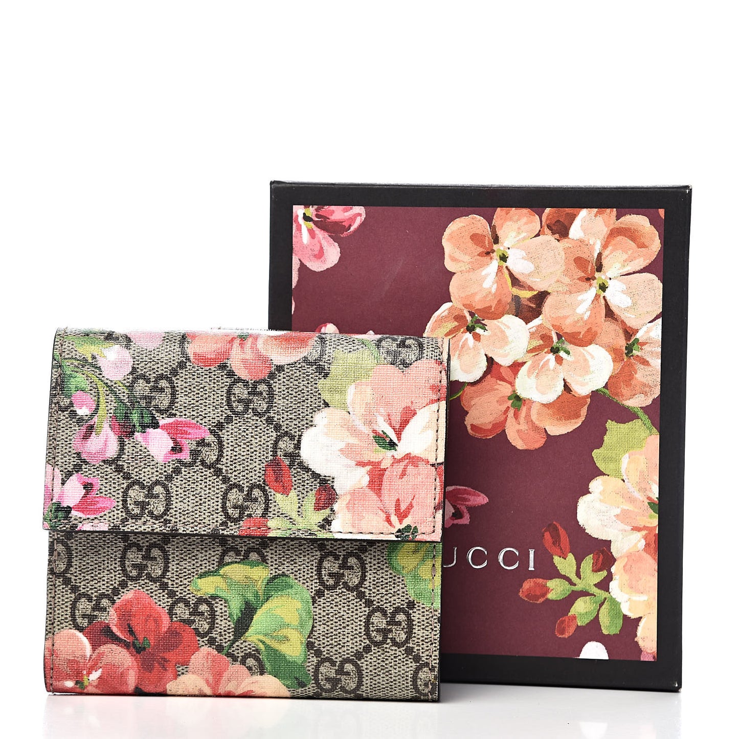 GG Supreme Monogram Blooms French Flap Wallet Beige Multicolor Dry Rose