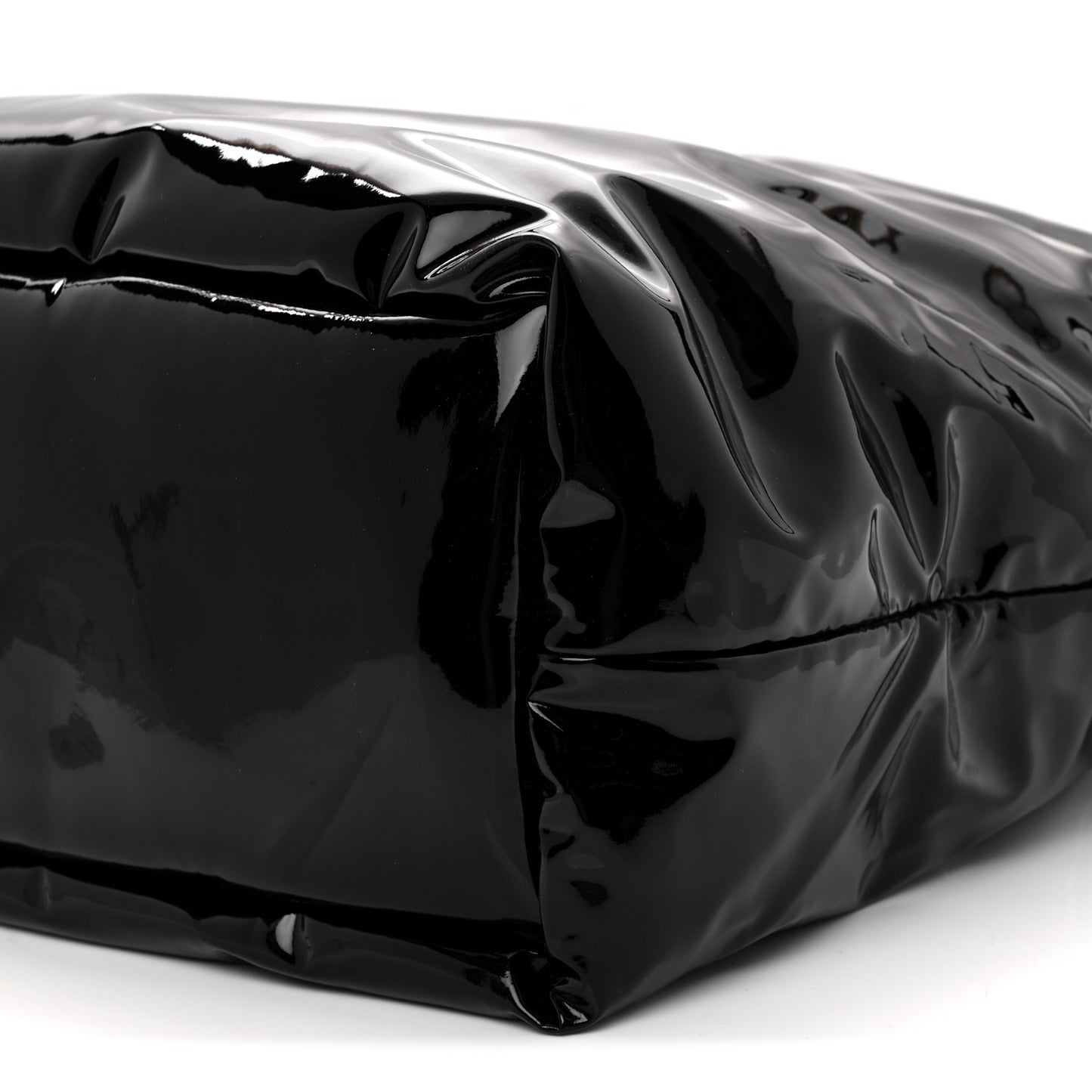 Patent Wide Puffer Maxi Tote Black