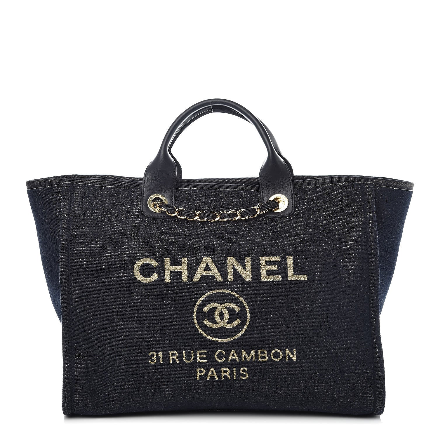 Chanel Lurex Canvas Medium Deauville Tote Navy Blue Gold 1 of 10