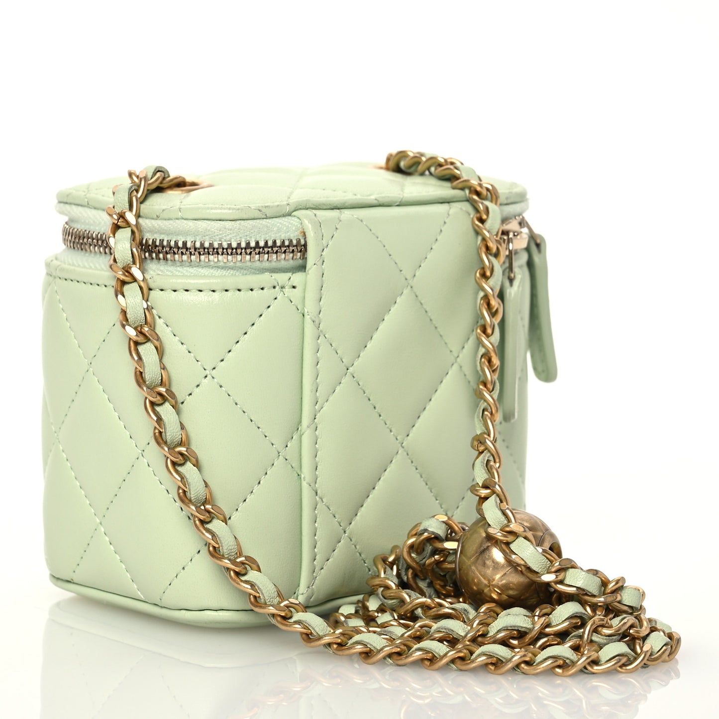 Lambskin Quilted Pearl Crush Mini Vanity Case With Chain Light Green