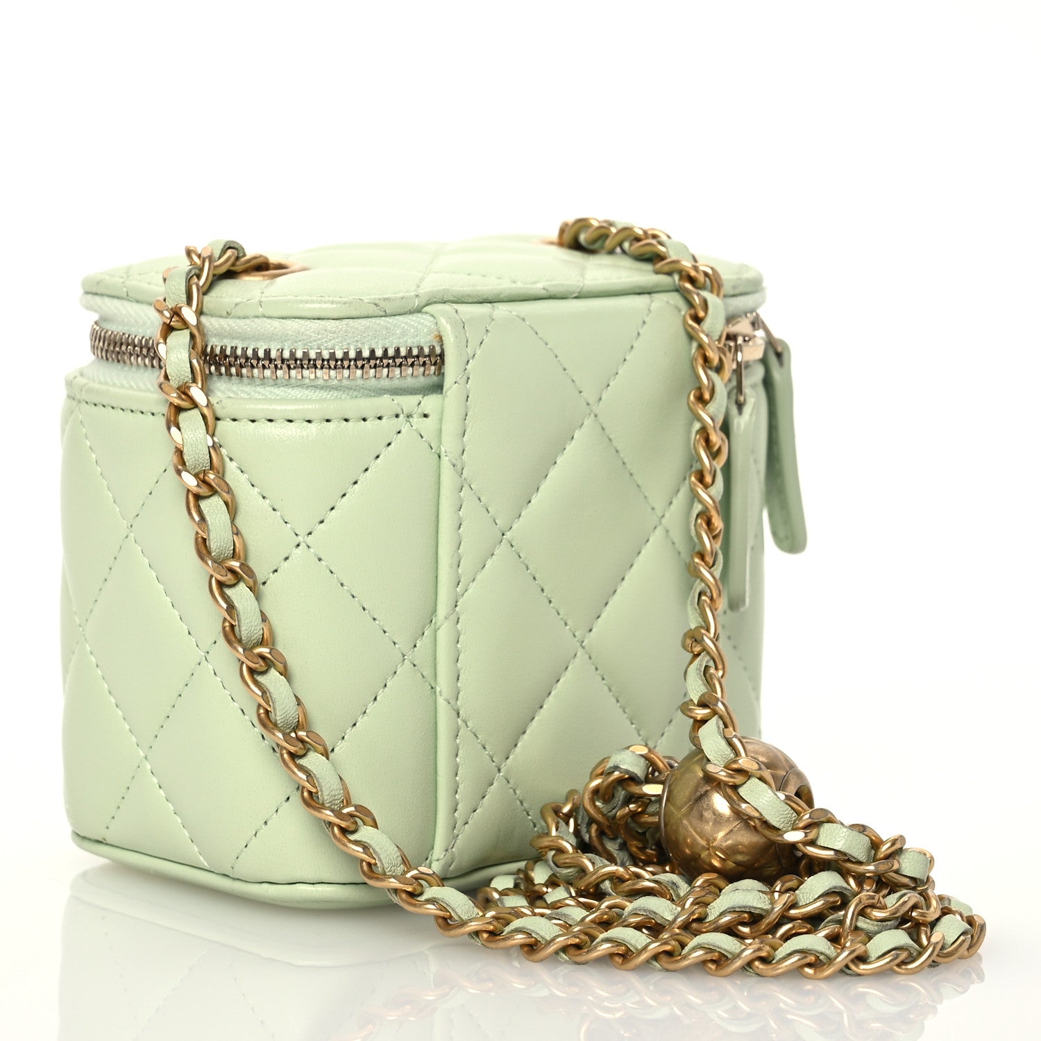 Chanel Lambskin Quilted Pearl Crush Mini Vanity Case With Chain Light Green 3 of 16