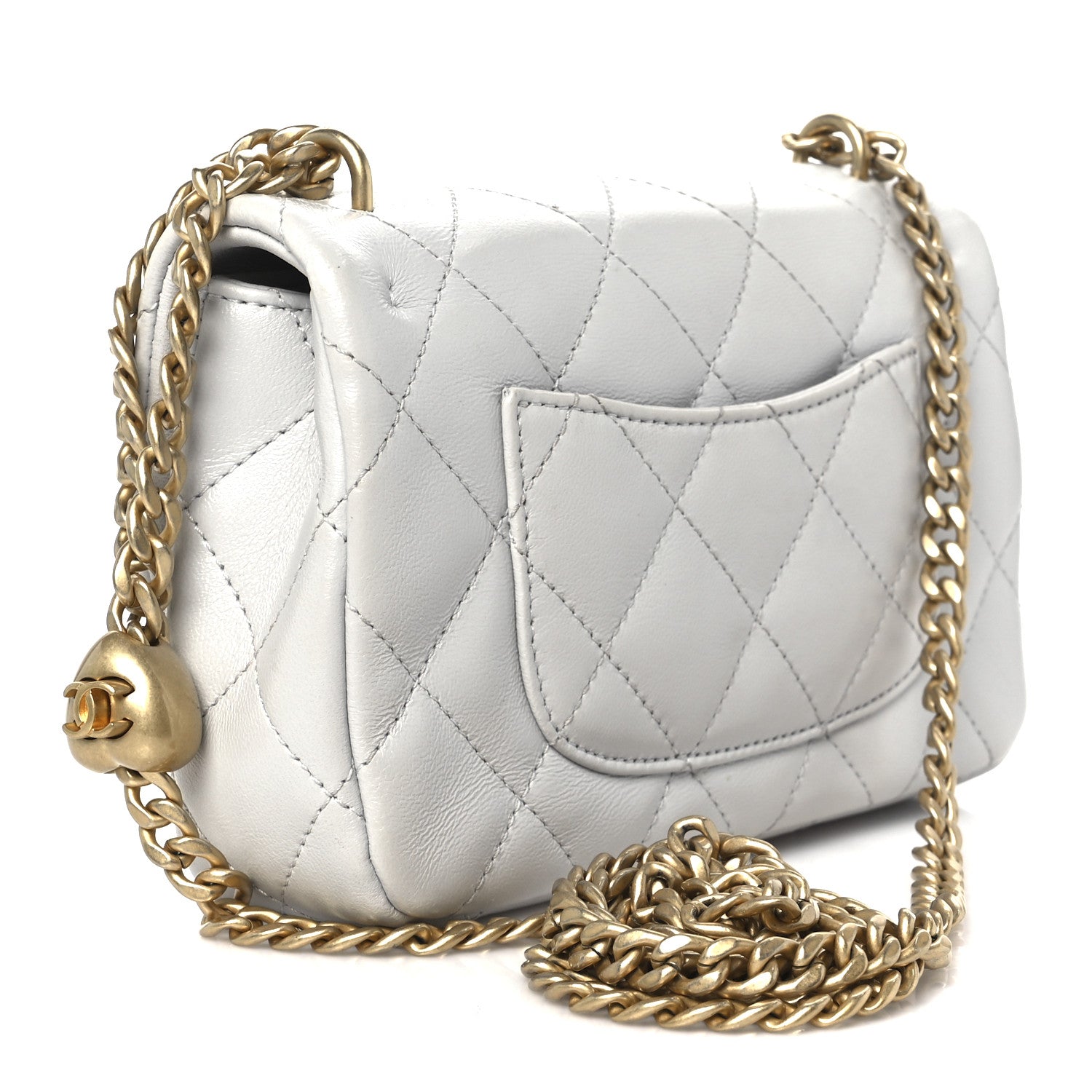 Chanel Shiny Lambskin Quilted Mini Sweetheart Flap Light Grey 3 of 11