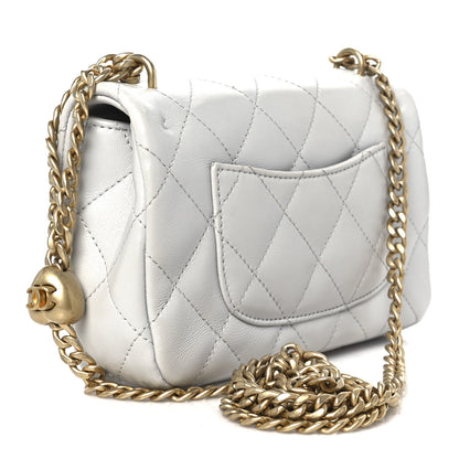Chanel Shiny Lambskin Quilted Mini Sweetheart Flap Light Grey 3 of 11