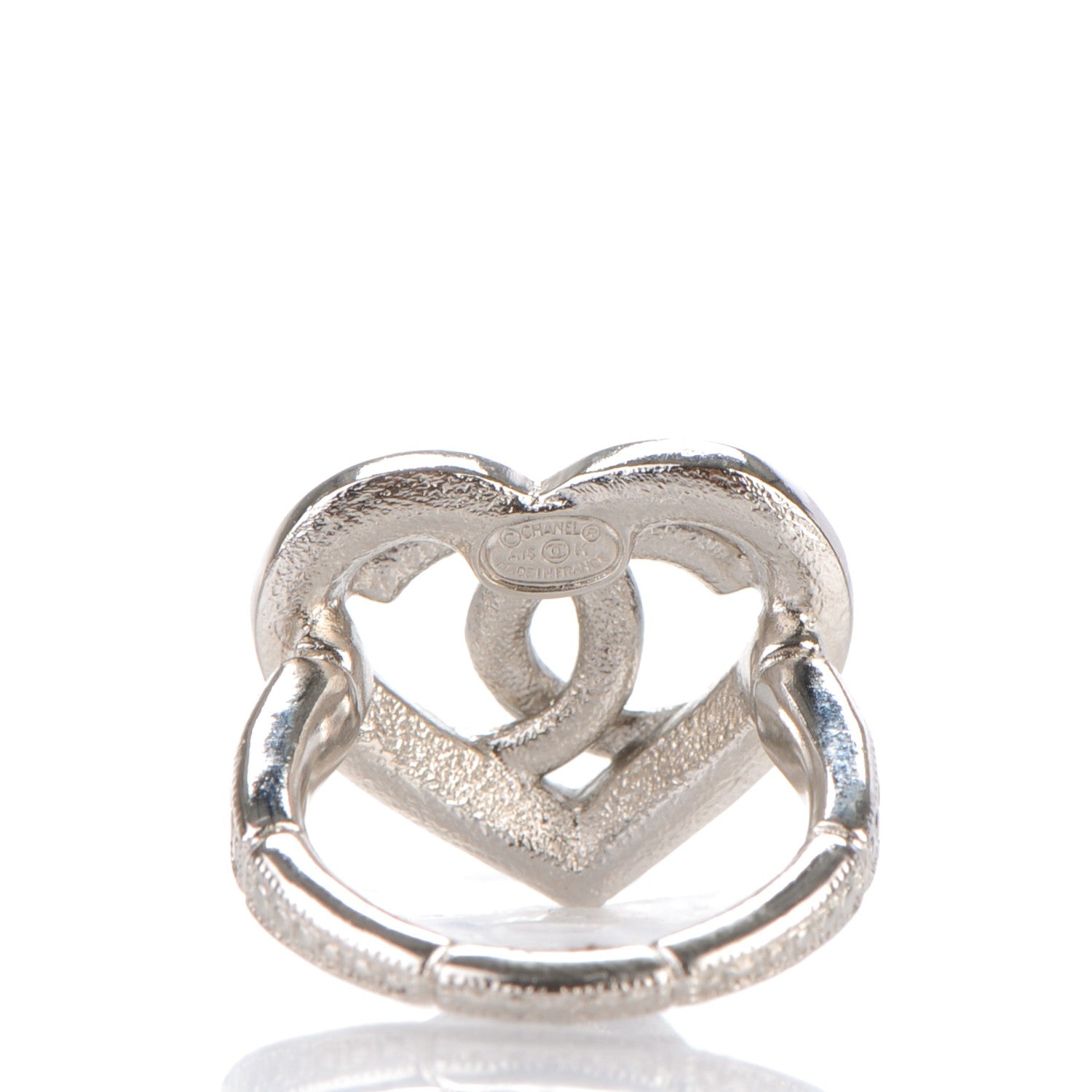 Chanel Crystal CC Heart Ring 7 Silver Blue 3 of 4