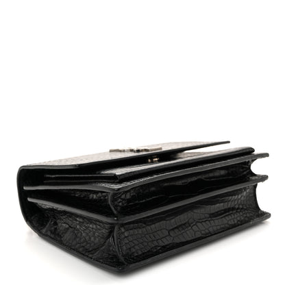 Saint Laurent Calfskin Crocodile Embossed Medium Monogram Sunset Black 4 of 11