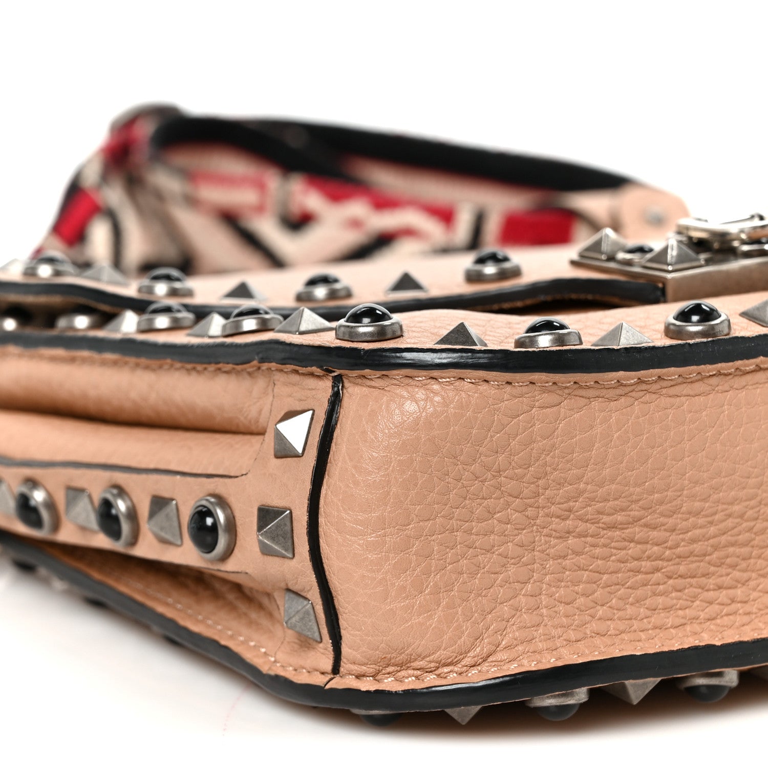 Valentino Garavani Grained Calfskin Onyx Guitar Strap Rockstud Rolling Shoulder Flap Messenger Bag Soft Noisette 9 of 10