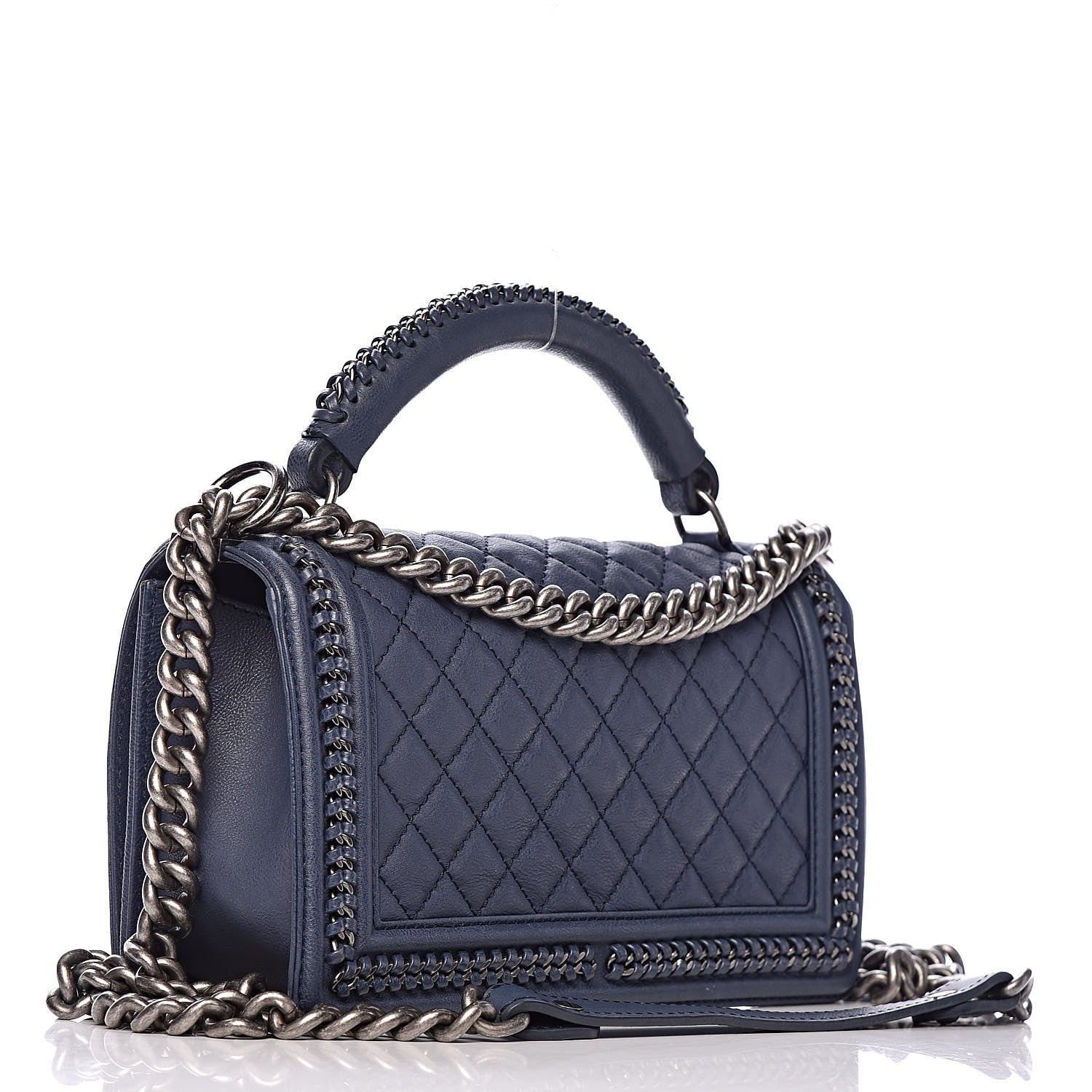 Chanel Calfskin Quilted Medium Top Handle Boy Flap Blue 3 of 11