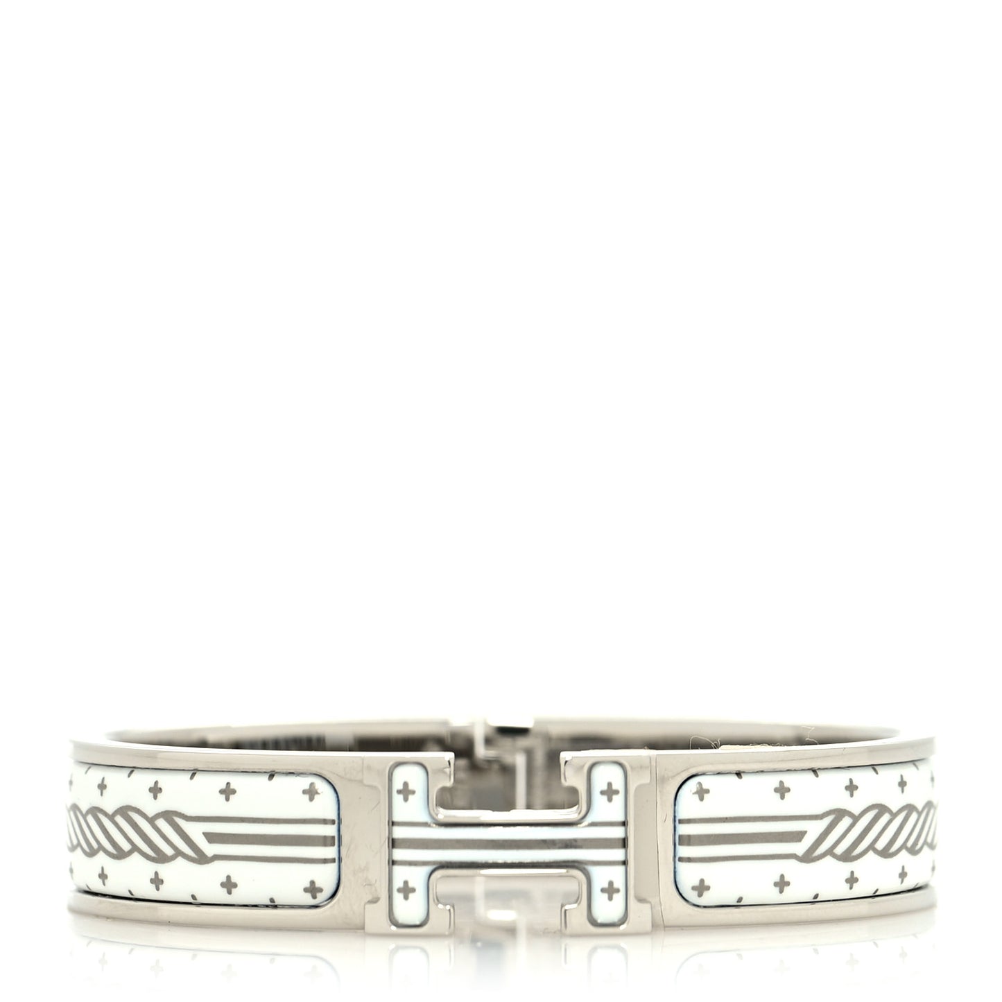 Enamel Printed Quadrige Au Fil Narrow Clic Clac H Bracelet PM White