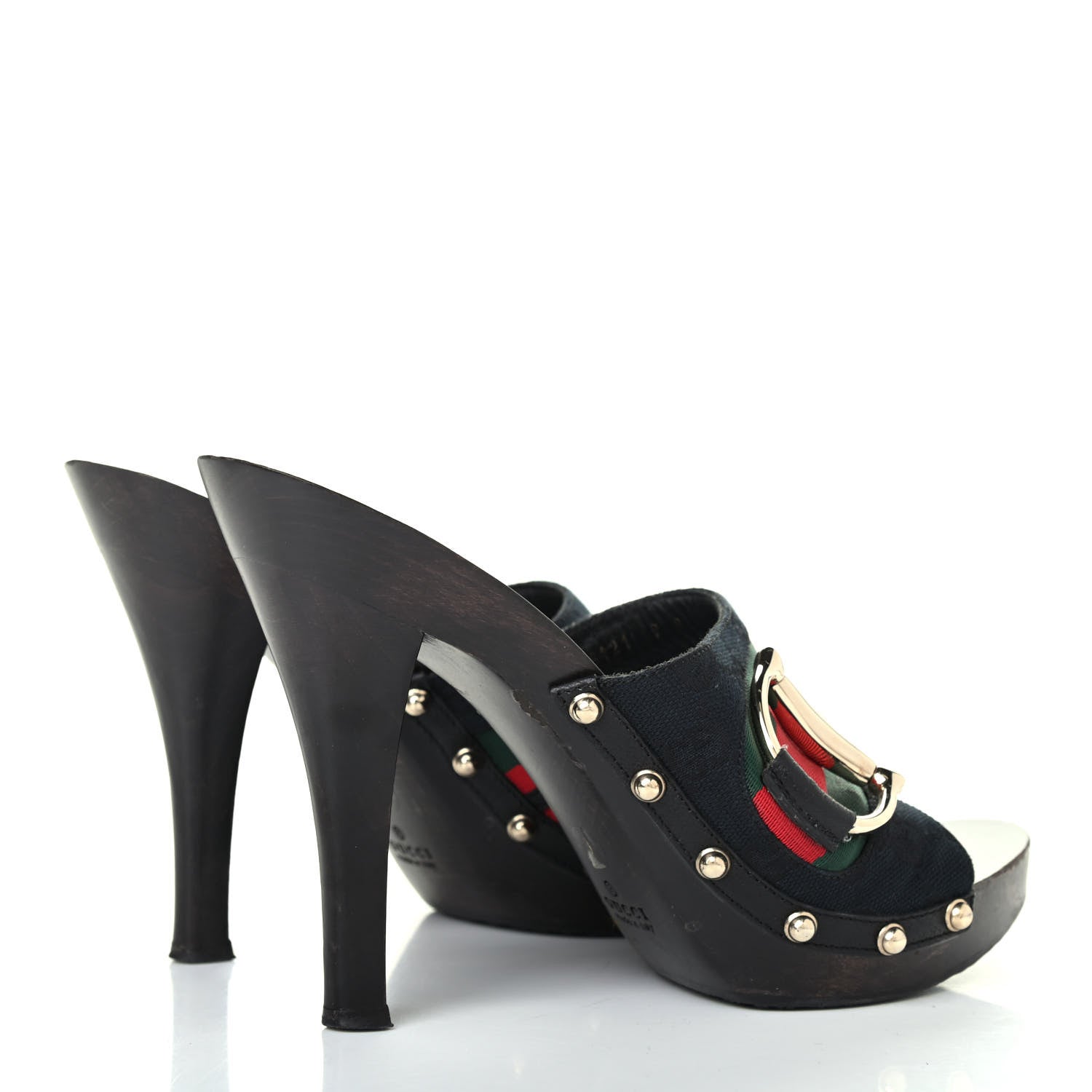Gucci Monogram Natural Pigskin Web Icon Bit Platform Clog High Heel Slide Sandals 9 Black 3 of 4