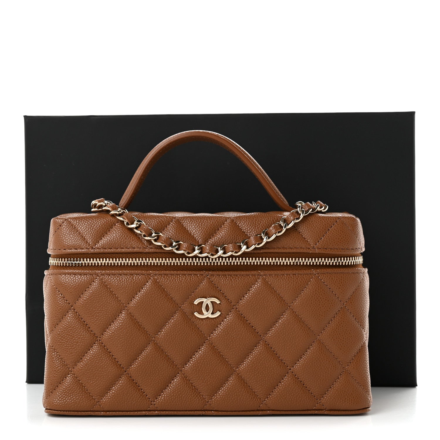 Chanel Caviar Quilted Top Handle Slim Vanity With Chain Camel 11 of 11