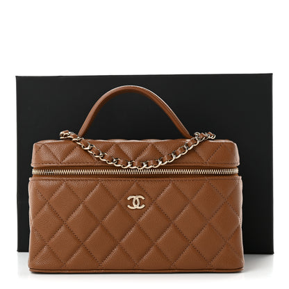 Chanel Caviar Quilted Top Handle Slim Vanity With Chain Camel 11 of 11