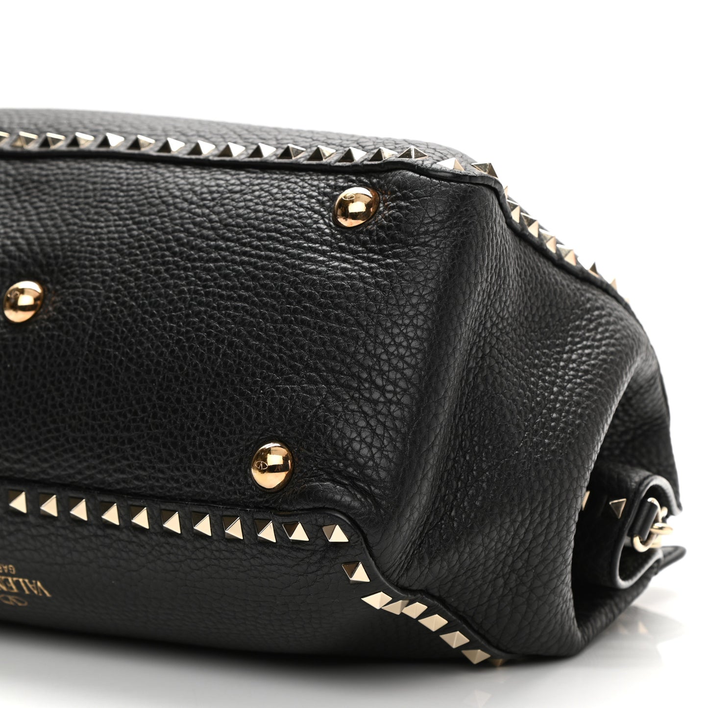 Pebbled Calfskin Medium Rockstud Tote Black