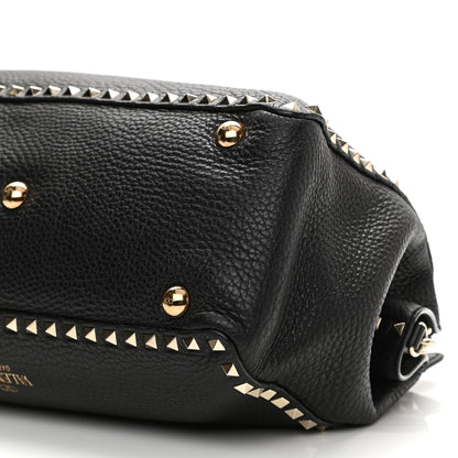 Valentino Garavani Pebbled Calfskin Medium Rockstud Tote Black 9 of 12