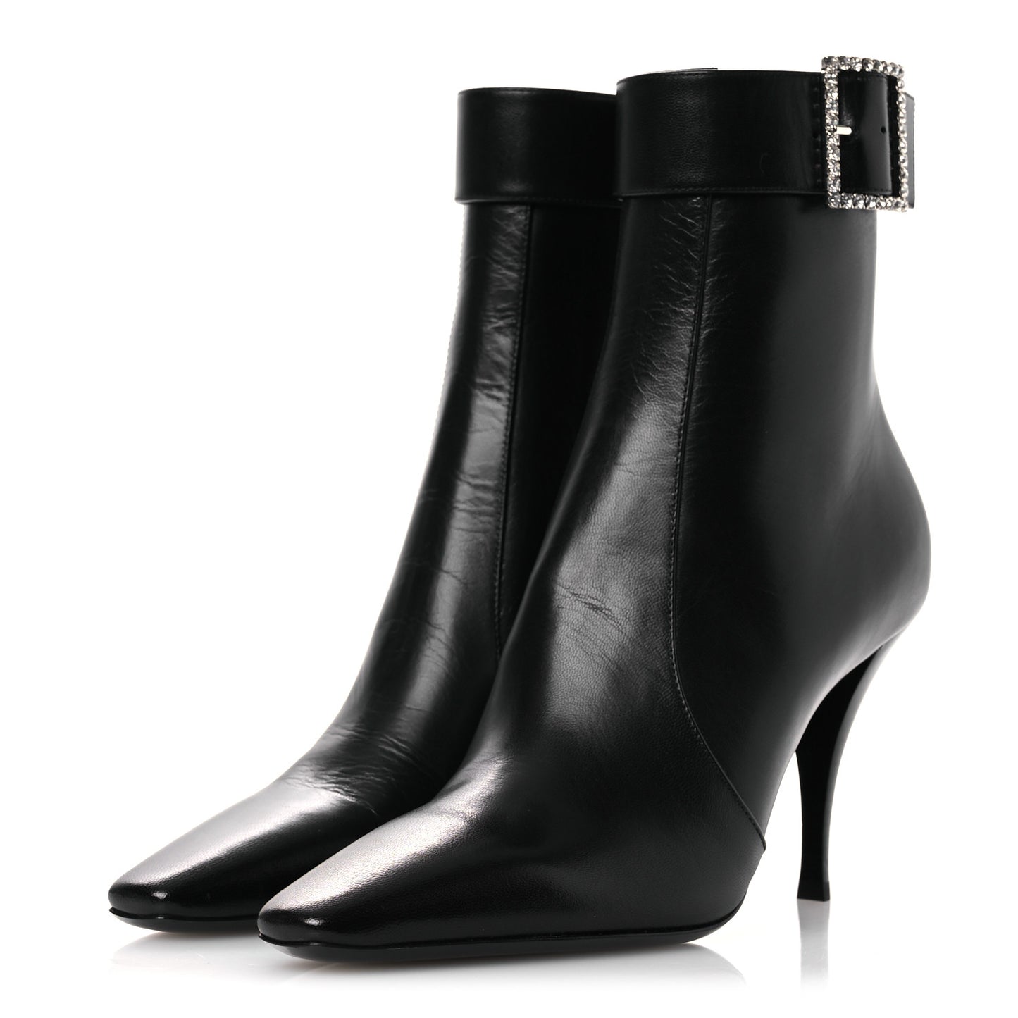 Goatskin Crystal Buckle Claude 90 Ankle Booties 37.5 Black