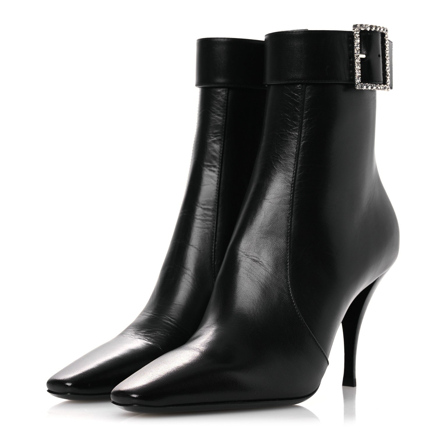 Saint Laurent Goatskin Crystal Buckle Claude 90 Ankle Booties 37.5 Black 4 of 14