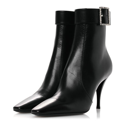 Saint Laurent Goatskin Crystal Buckle Claude 90 Ankle Booties 37.5 Black 4 of 14