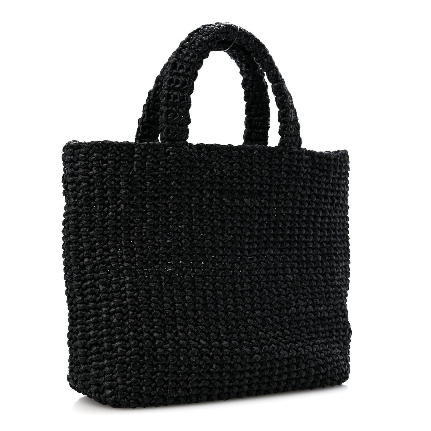Yarn Raffia Effect Crochet Small Logo Tote Black