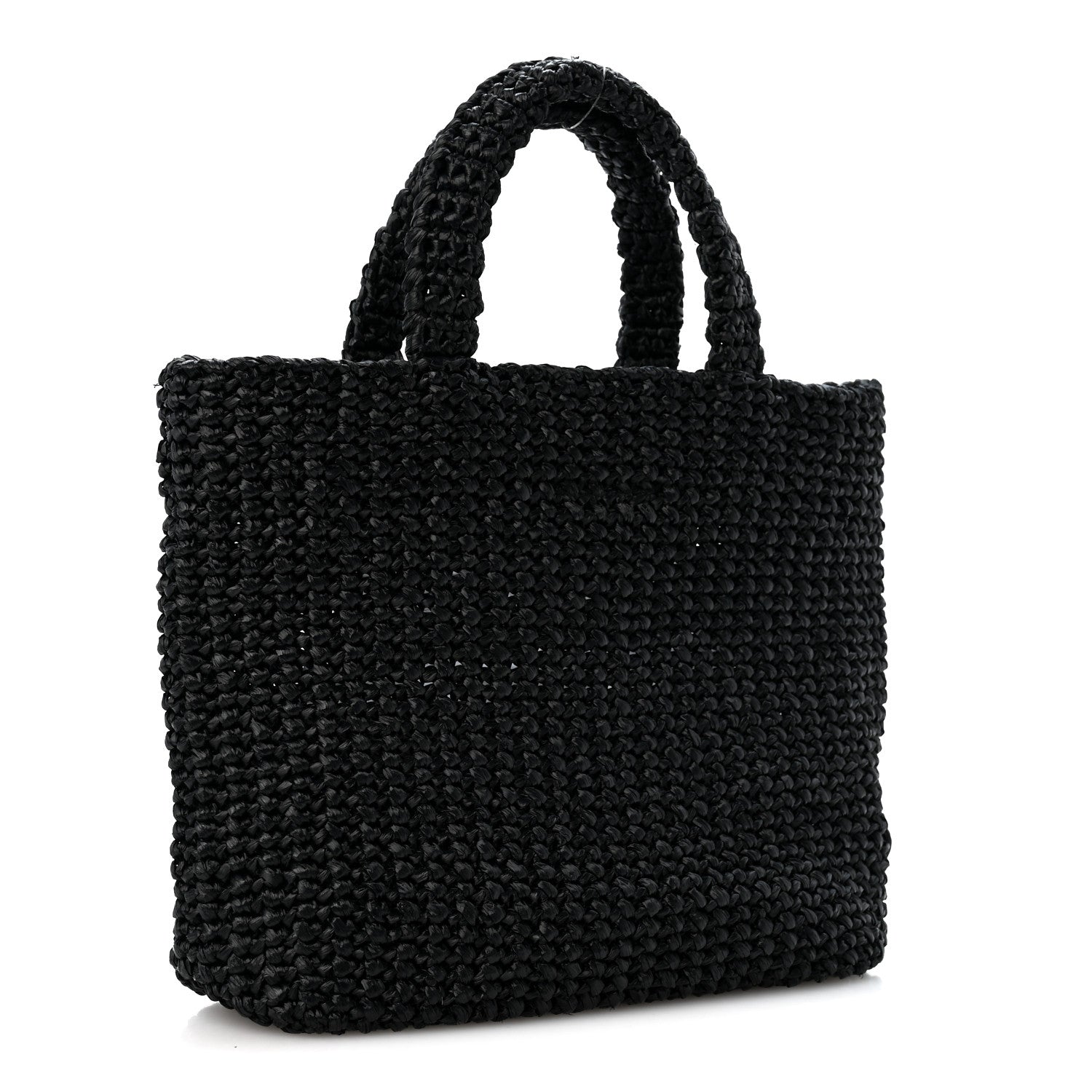 Prada Yarn Raffia Effect Crochet Small Logo Tote Black 3 of 9