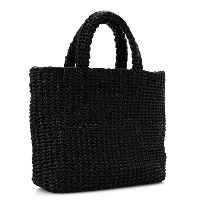 Prada Yarn Raffia Effect Crochet Small Logo Tote Black 3 of 9