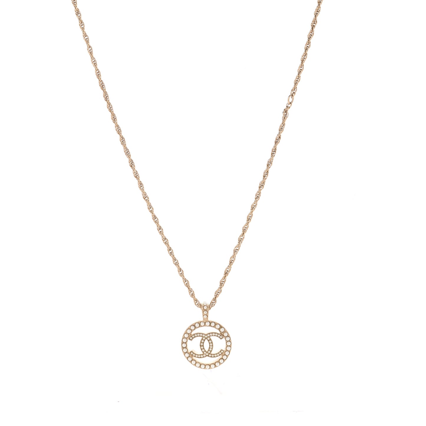 Pearl CC Round Pendant Necklace Gold