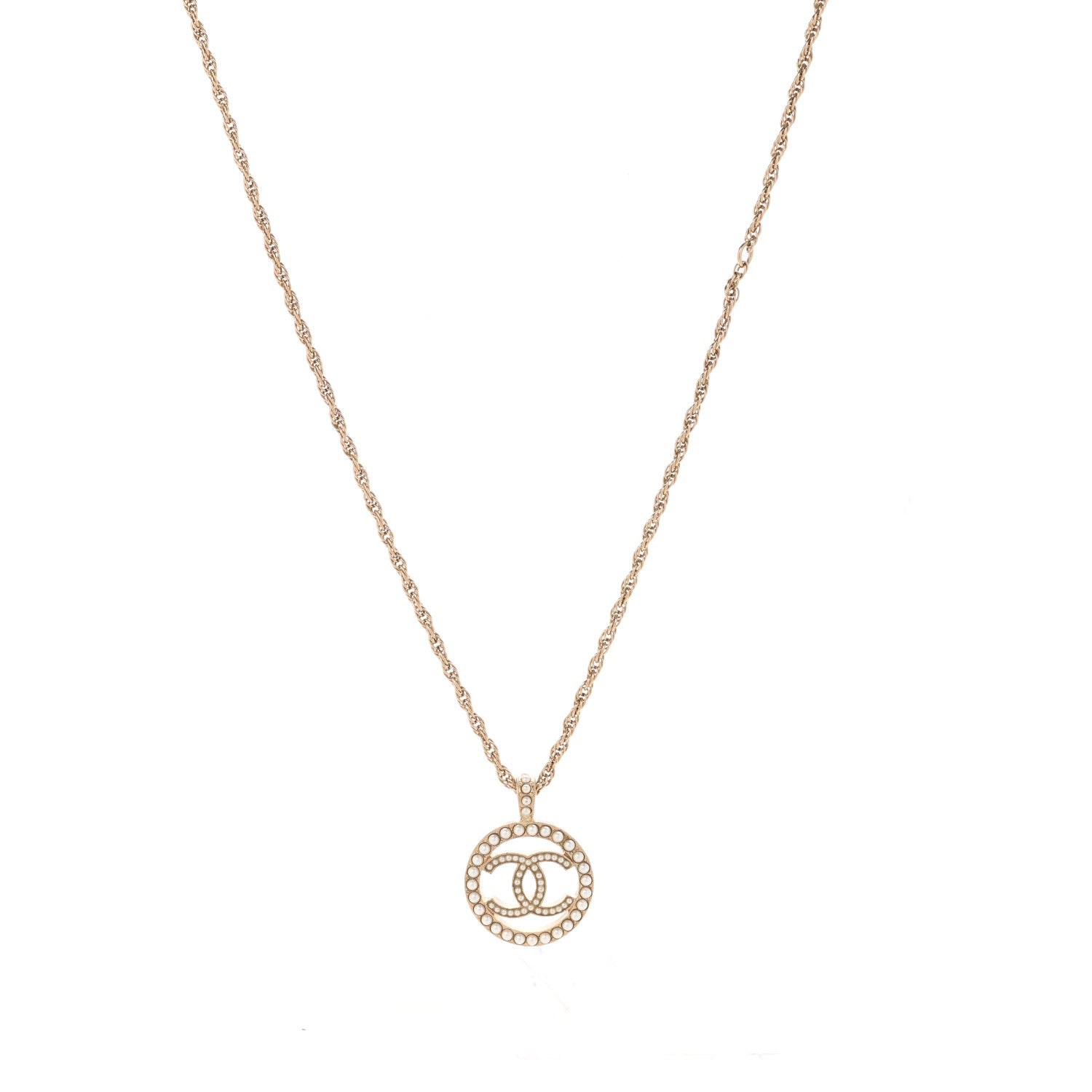 Chanel Pearl CC Round Pendant Necklace Gold 1 of 7