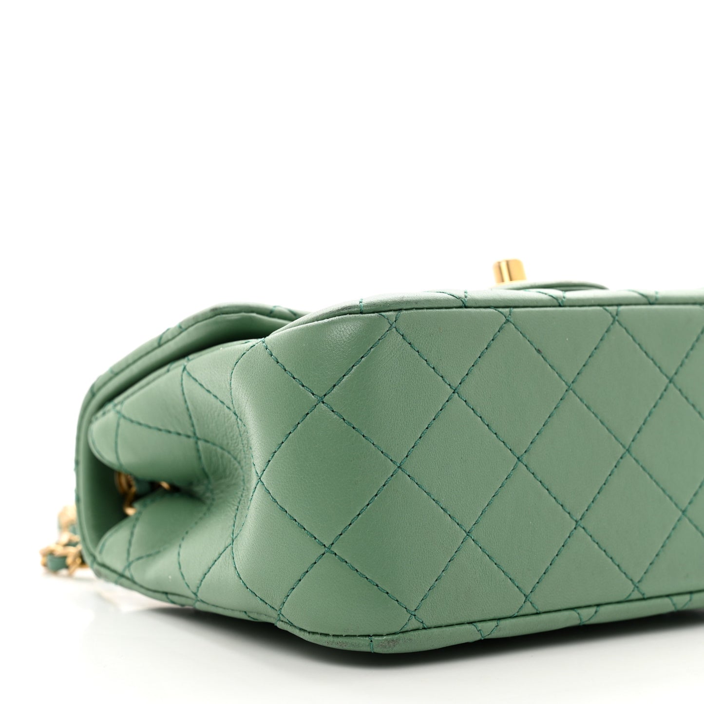 Lambskin Quilted Mini Pearl Crush Flap Dark Green