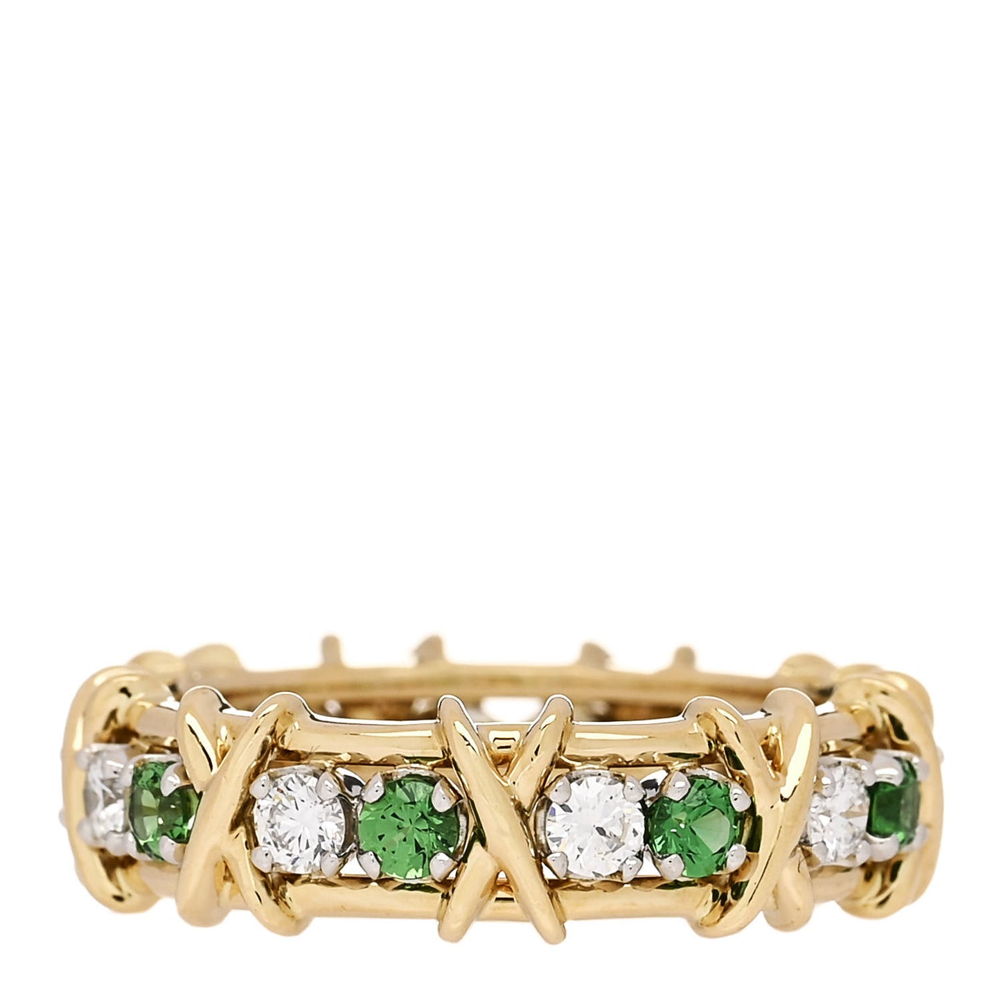 18K Yellow Gold Platinum Tsavorite Schlumberger Sixteen Stone Ring 60 9