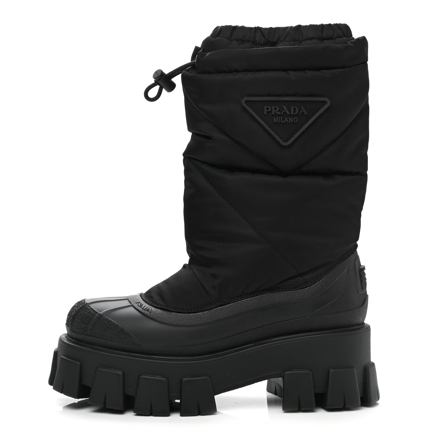 Re-Nylon Gabardine Rubber Triangle Logo Padded Monolith Drawcord 55mm Snow Boots 36 Black