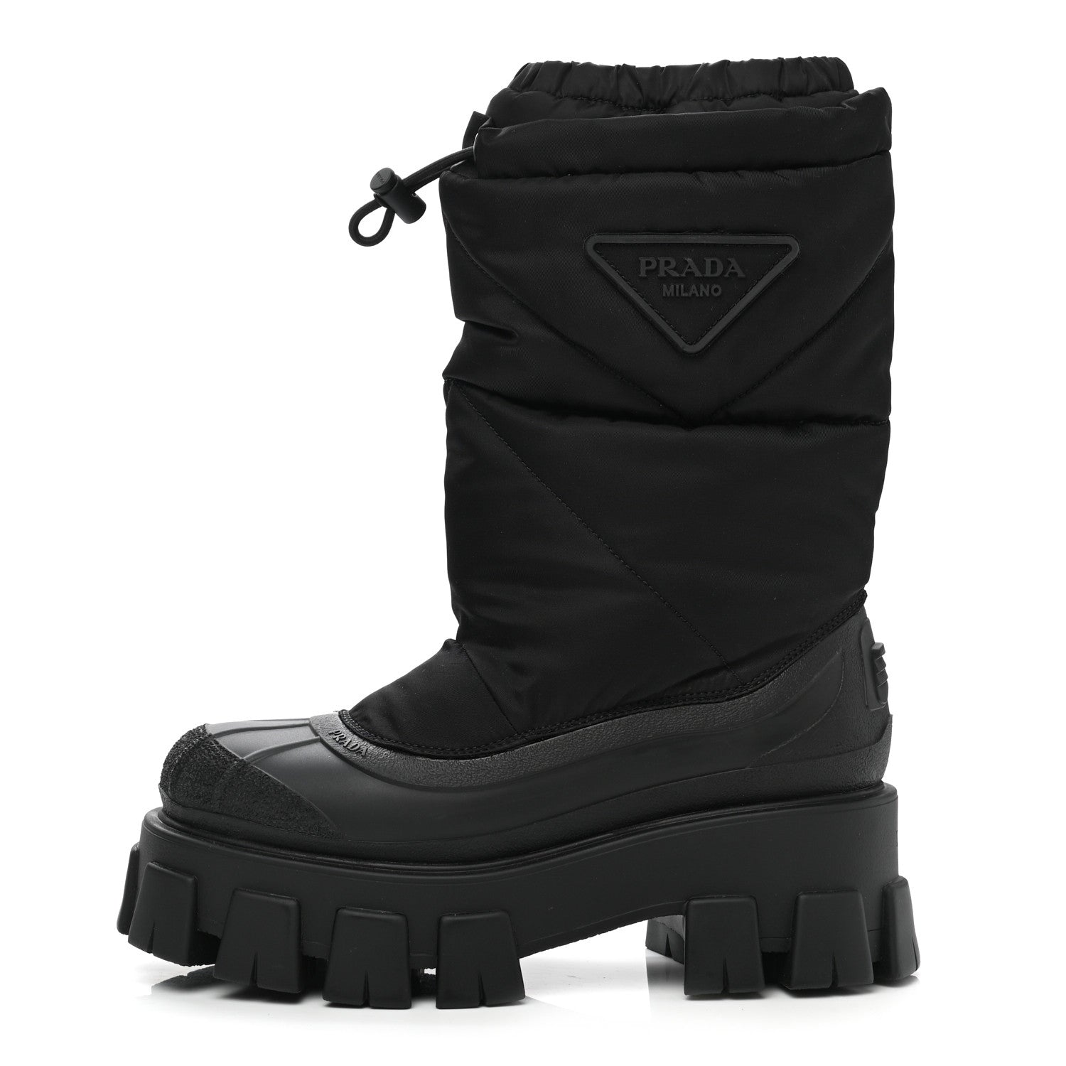 Prada Re-Nylon Gabardine Rubber Triangle Logo Padded Monolith Drawcord 55mm Snow Boots 36 Black 1 of 7