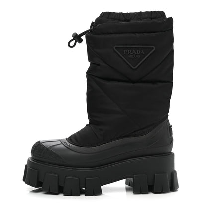 Prada Re-Nylon Gabardine Rubber Triangle Logo Padded Monolith Drawcord 55mm Snow Boots 36 Black 1 of 7