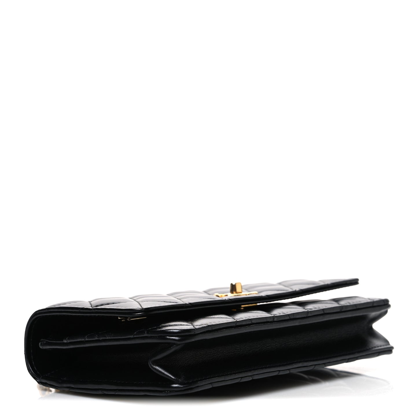 Shiny Calfskin Quilted Metal Top Handle Wallet On Chain WOC Black