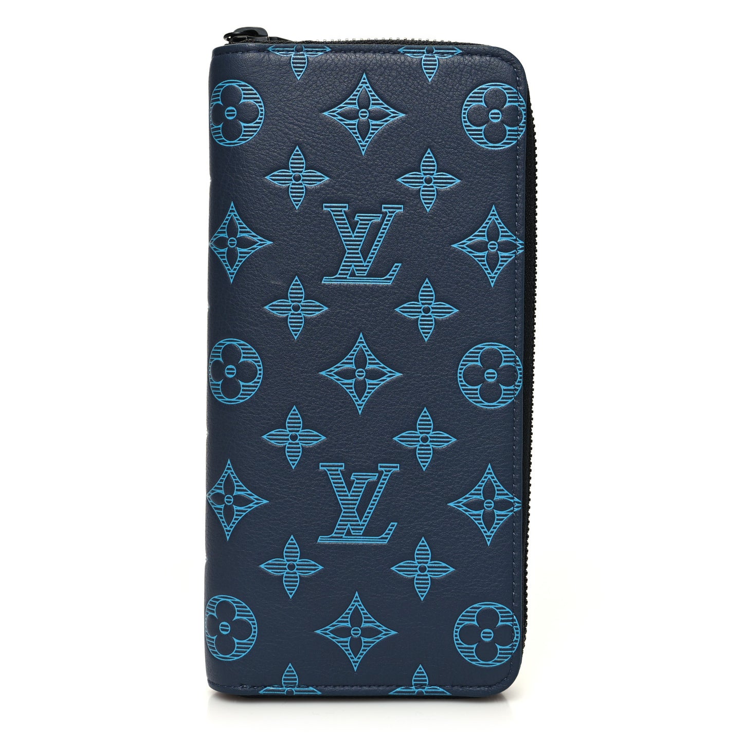 Calfskin Monogram Shadow Vertical Zippy Wallet Blue