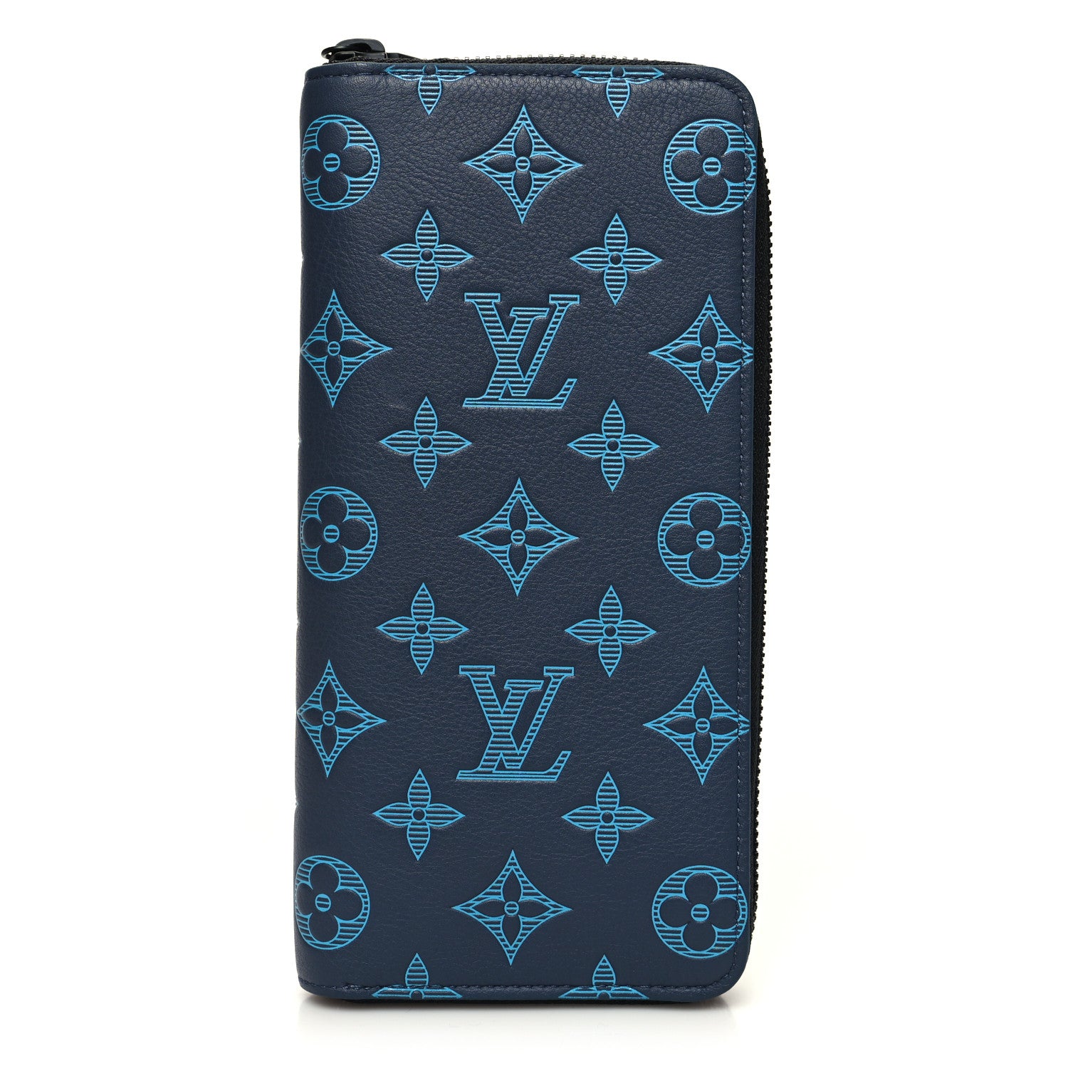 Louis Vuitton Calfskin Monogram Shadow Vertical Zippy Wallet Blue 1 of 10