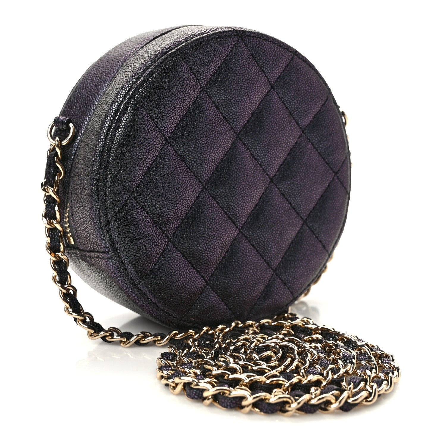 Chanel Iridescent Caviar Quilted Round Clutch With Chain Black 3 of 10