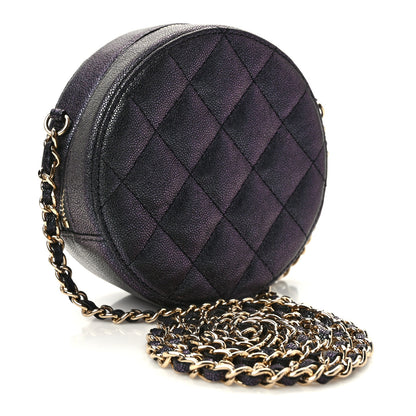 Chanel Iridescent Caviar Quilted Round Clutch With Chain Black 3 of 10