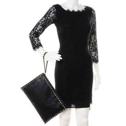 Valentino Garavani Vitello Large Rockstud Zip Wristlet Pouch Black 2 of 7