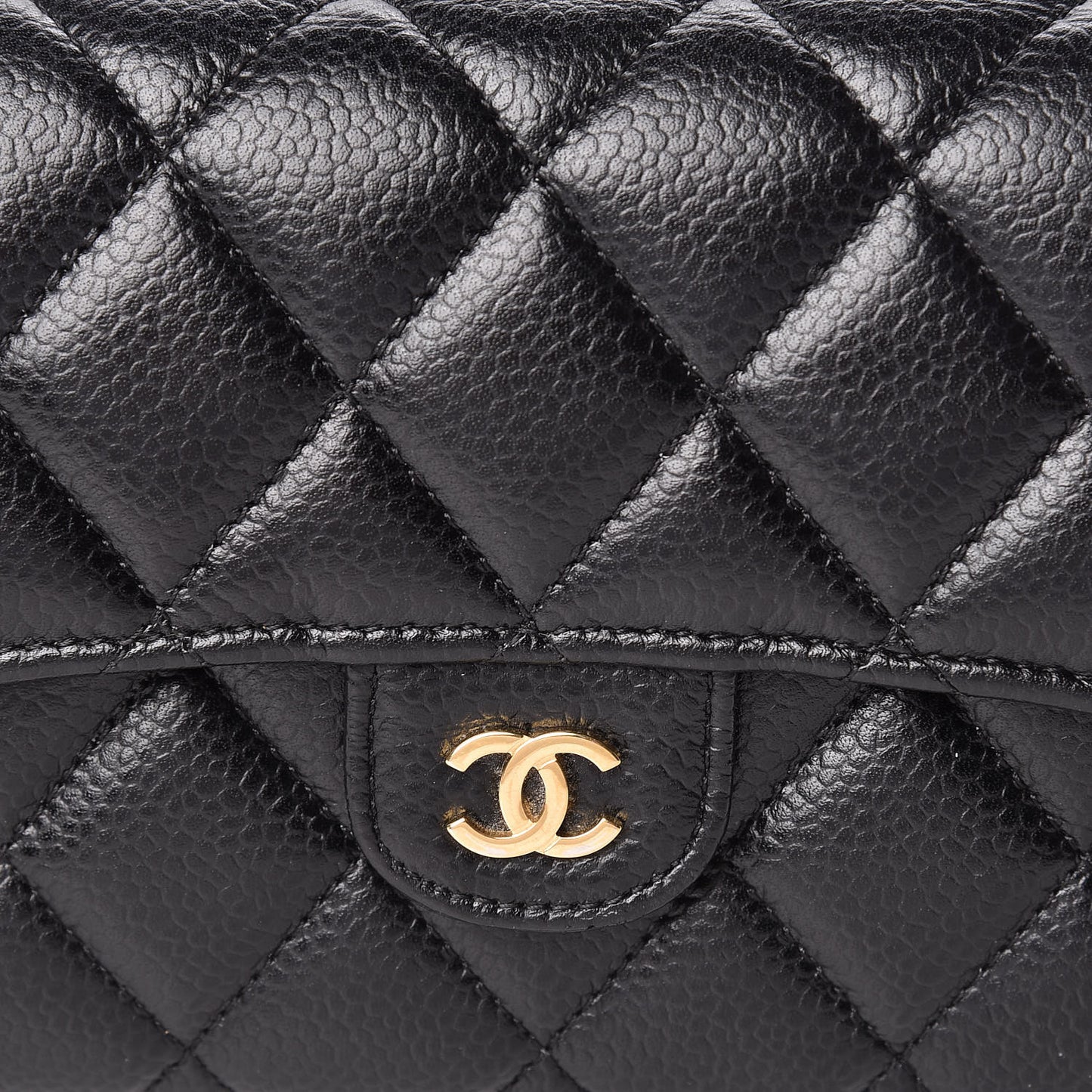 Caviar Quilted Large Gusset Flap Wallet Black
