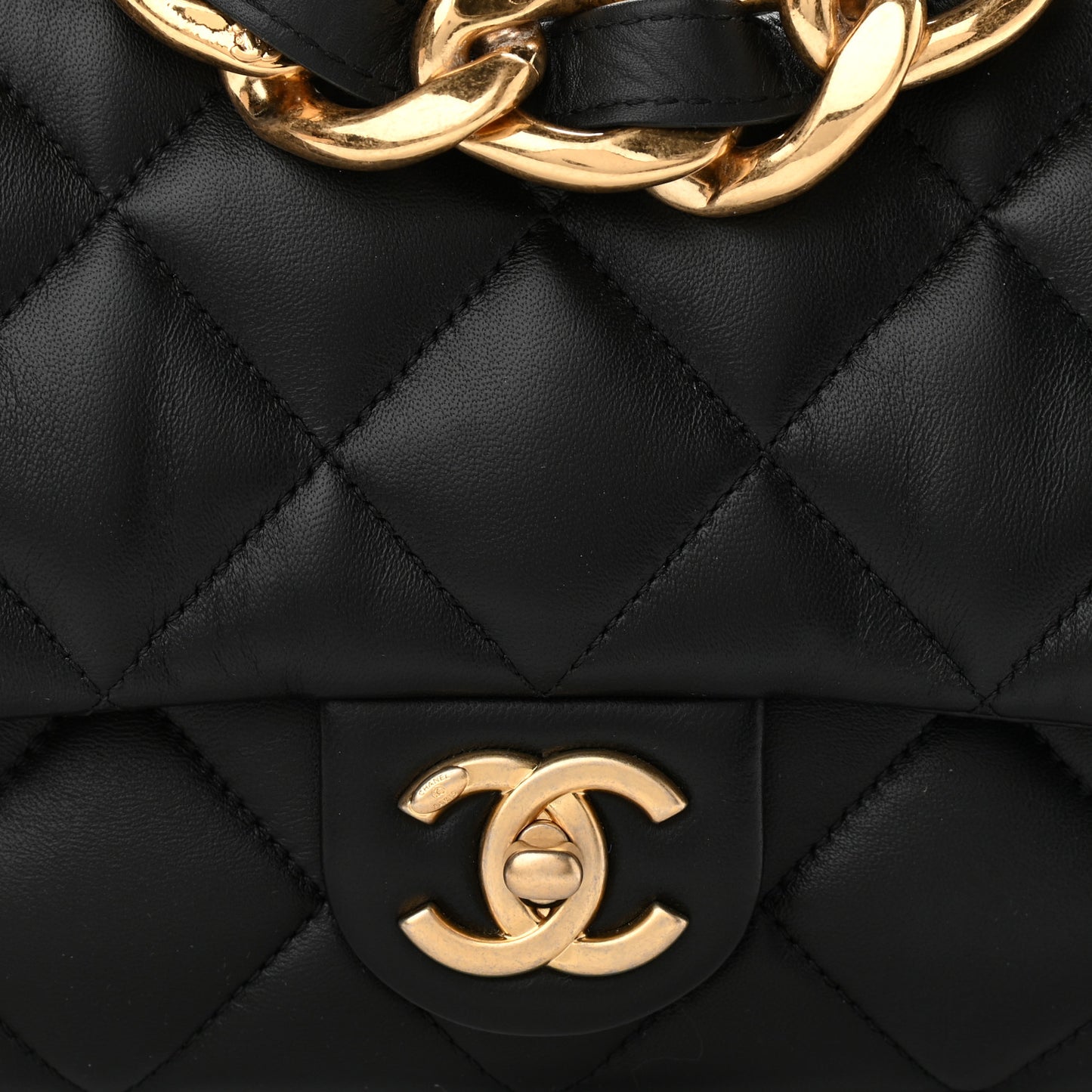 Lambskin Quilted Large CC Funky Town Flap Black