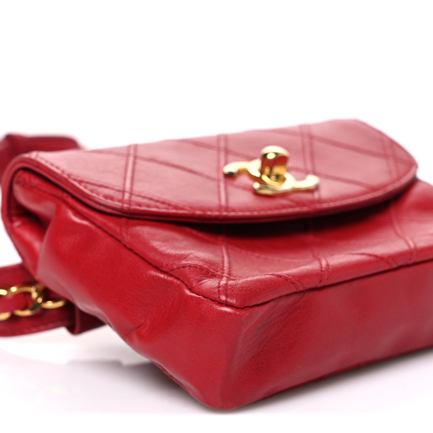 Lambskin Diamond Stitched Waist Chain Belt Flap Bag 75 30 Red