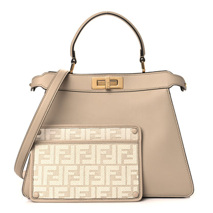 Fendi Vitello Seta Canvas FF Embroidered Medium Peekaboo I SEE U Satchel Nuvola Grezzo White 1 of 11
