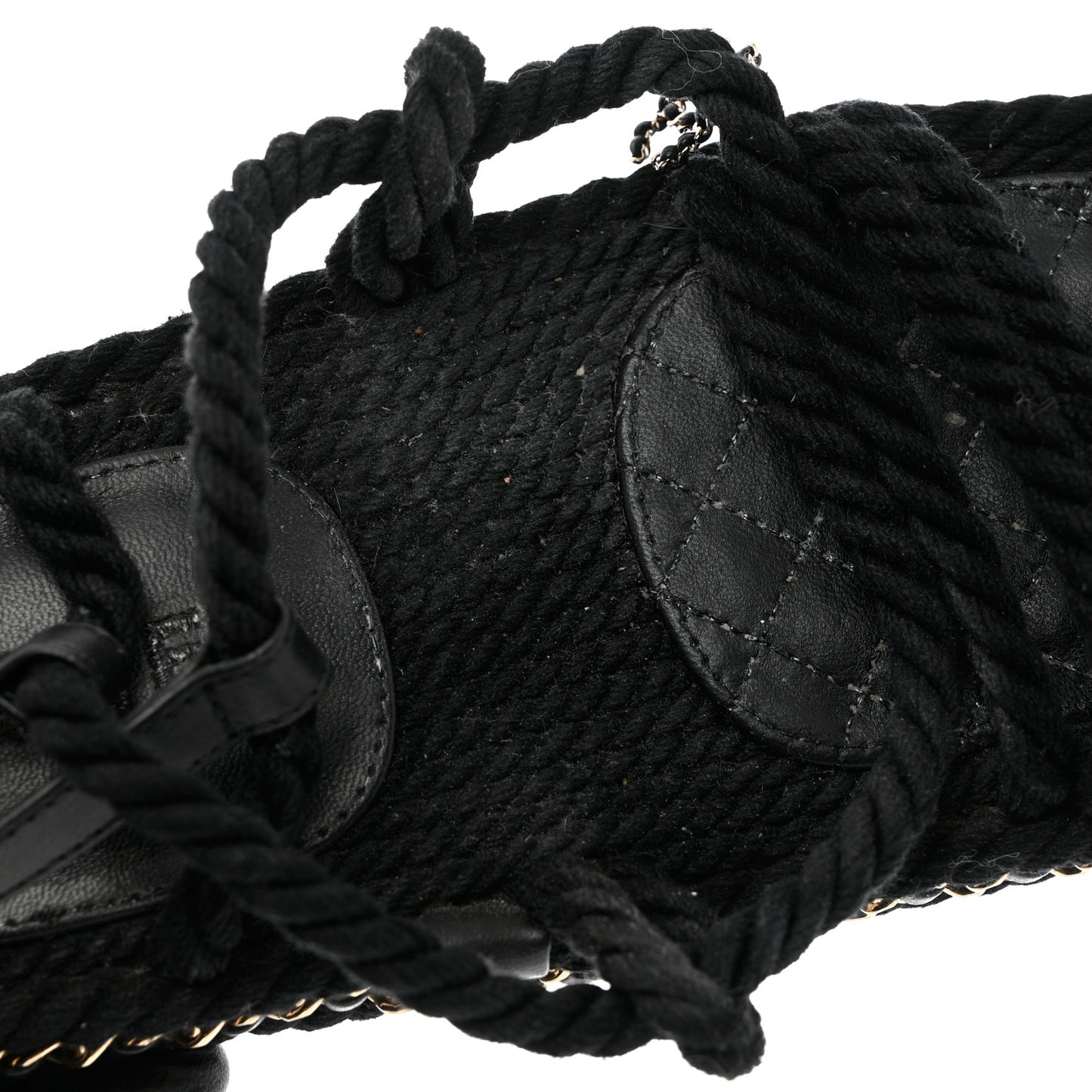 Lambskin Cord Chain CC Sandals 36 Black