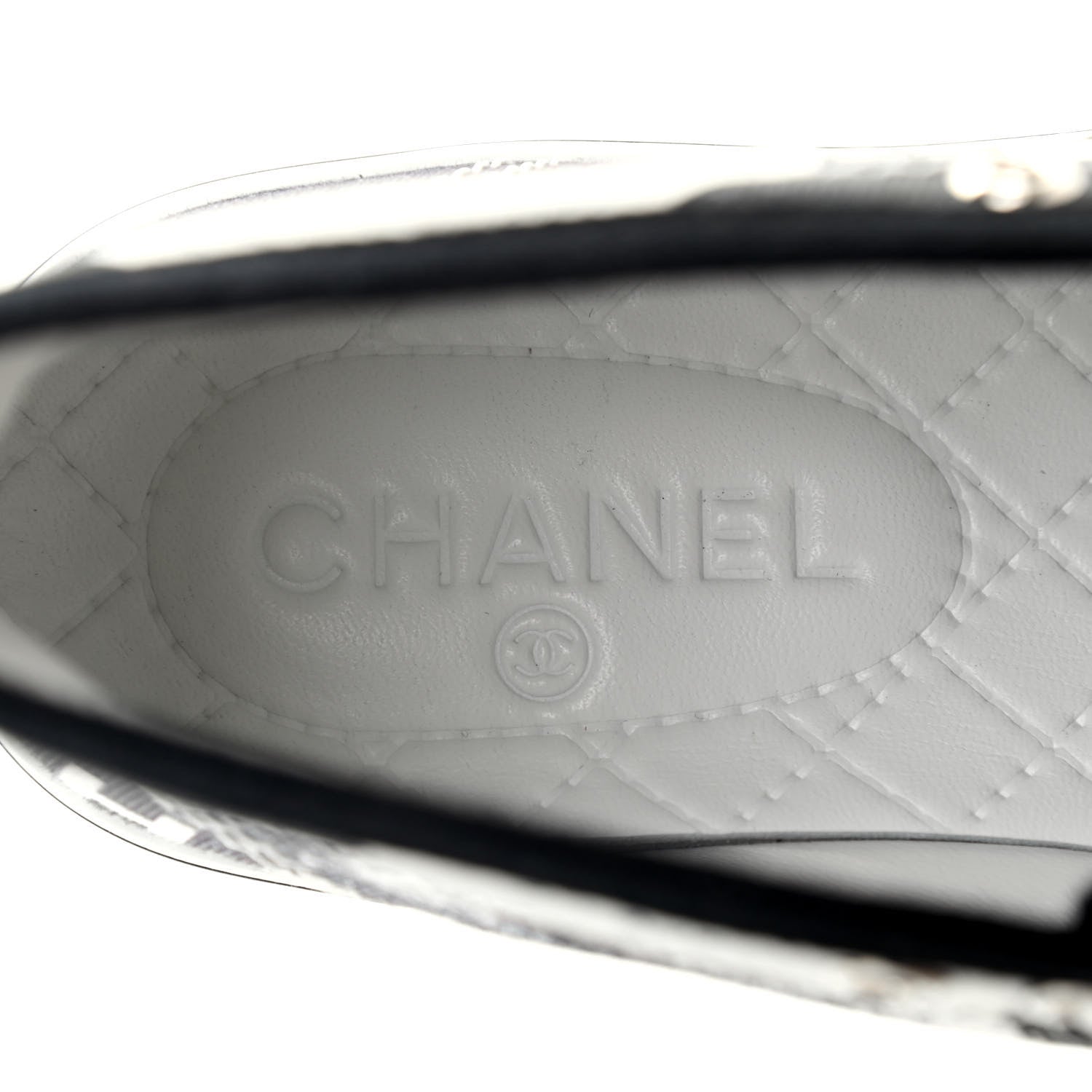 Chanel Printed Fabric High Top Logo Sneakers 38 White Black 6 of 10