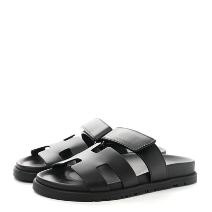 Hermes Calfskin Womens Chypre Sandals 35.5 Black 3 of 9
