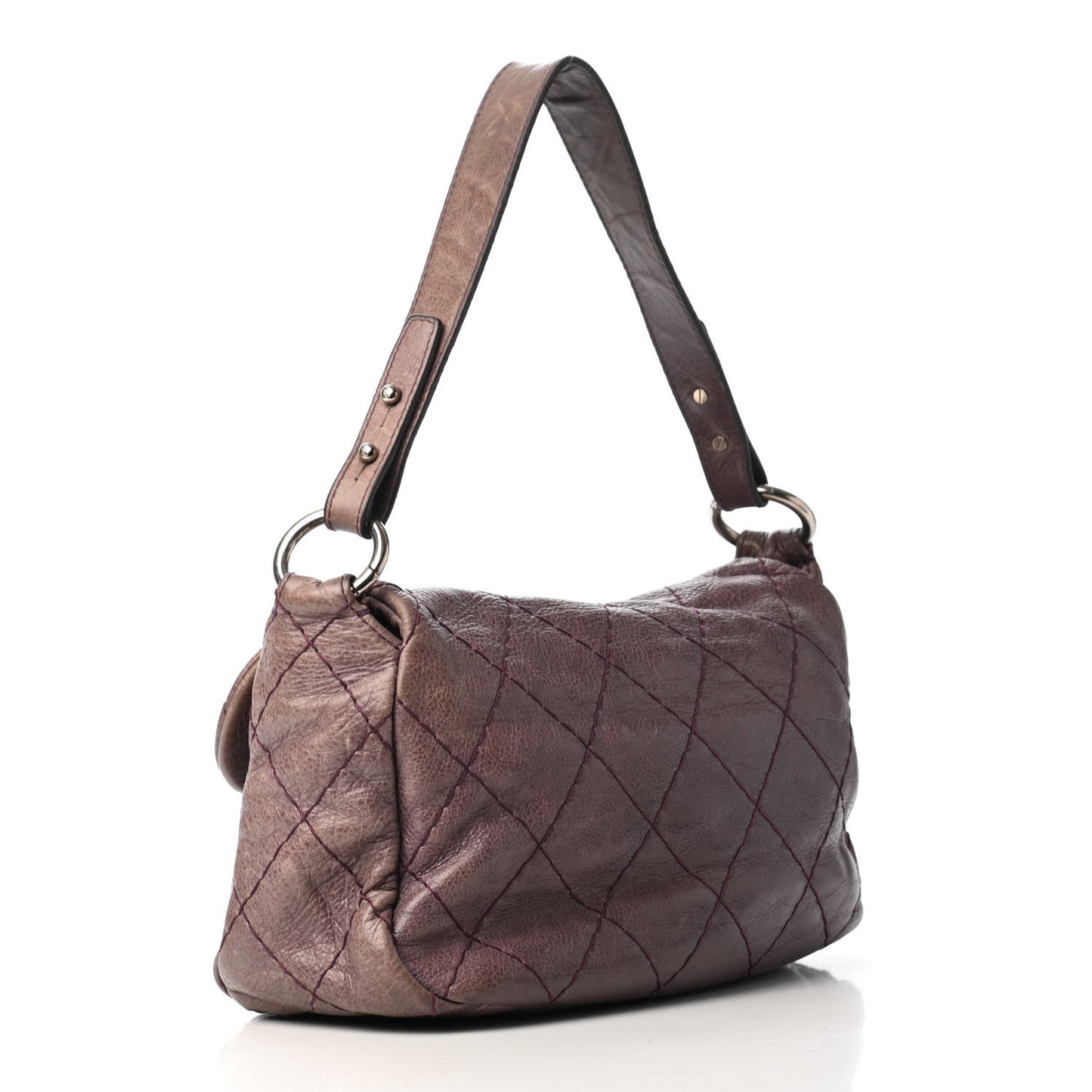 Glazed Calfskin Stitched On The Road Flap Purple