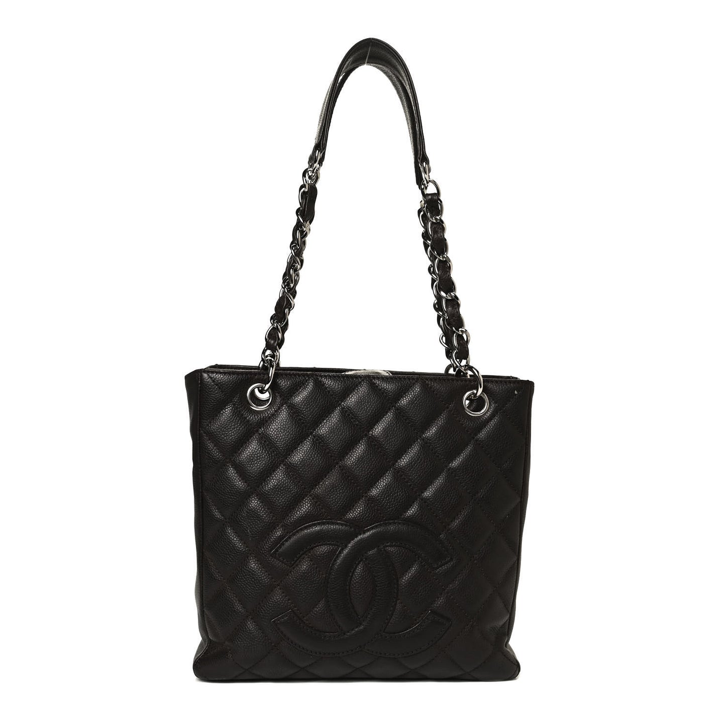 Caviar Quilted Petit Shopping Tote PST Dark Brown